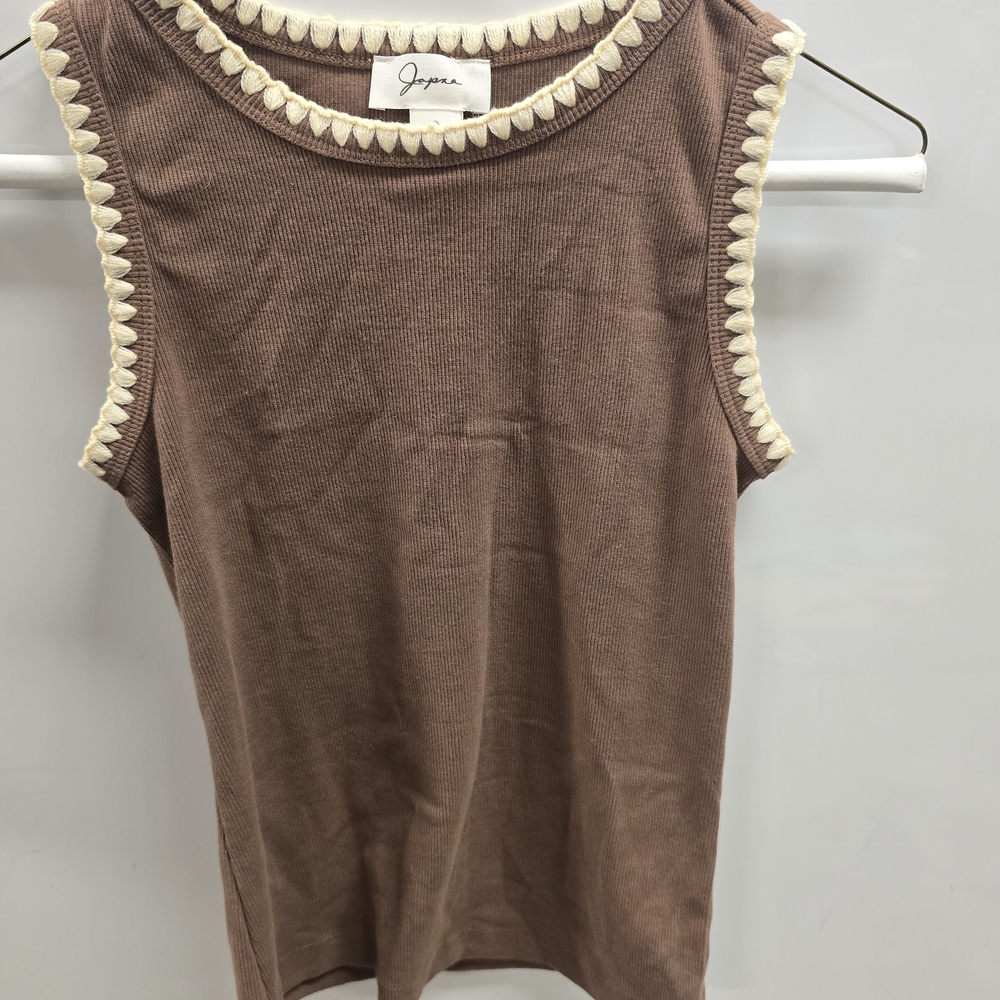 Brown Sleeveless Top with Cream Accents